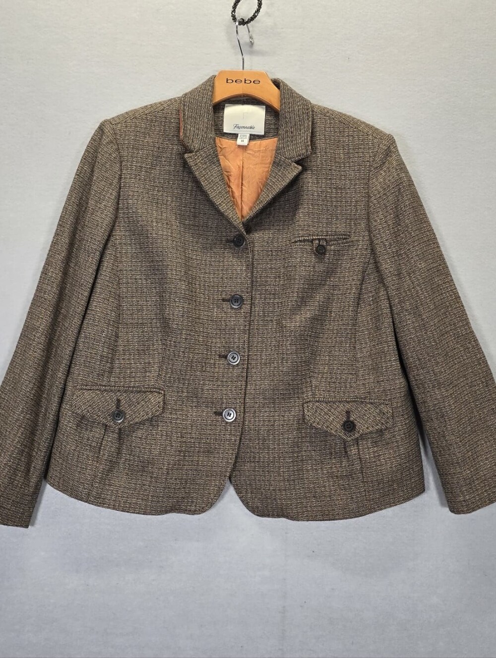Façonnable Women's Tweed Blazer Size 14 – Brown with Orange Lining